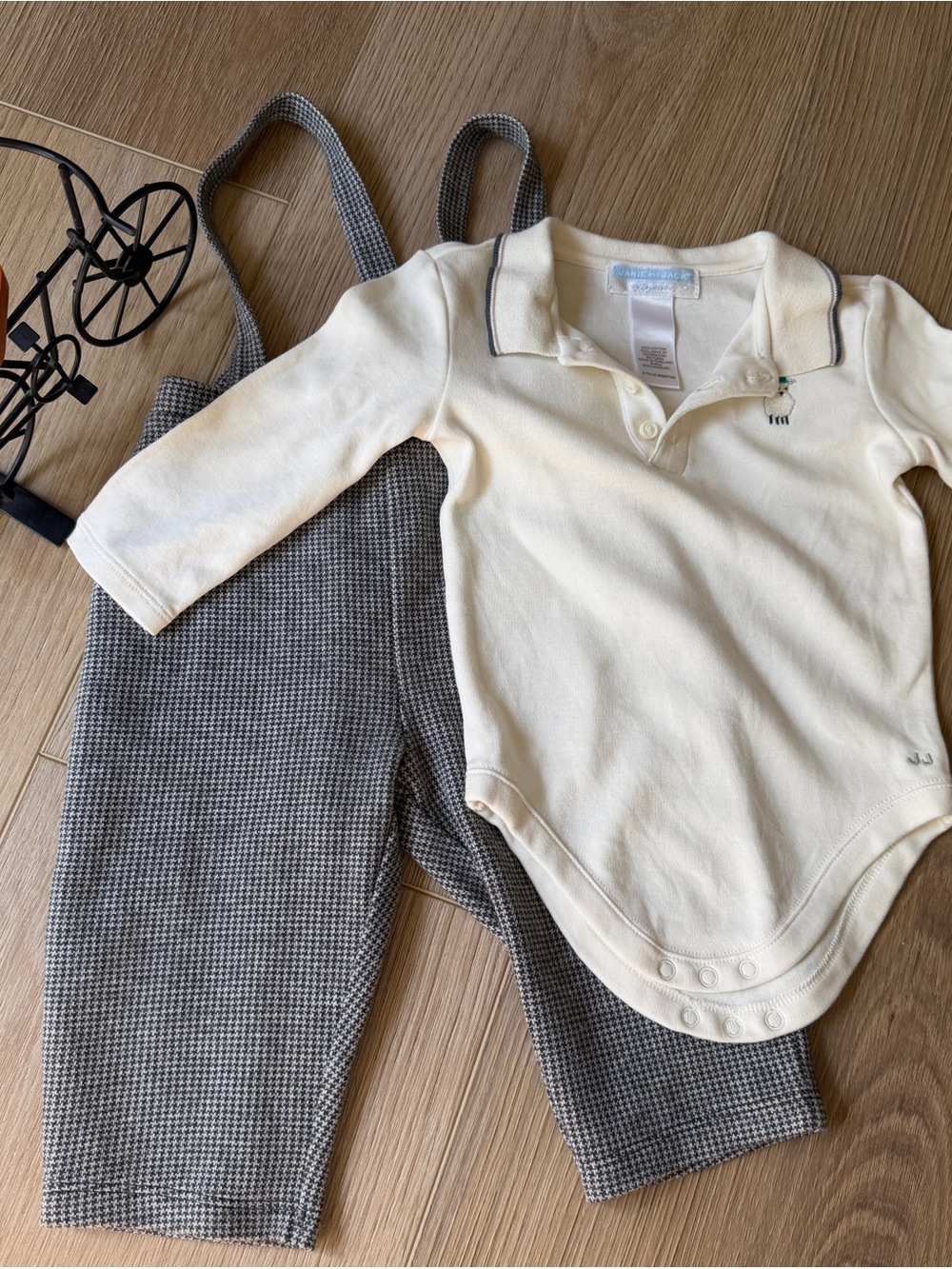Janie and Jack Cream Polo Bodysuit & overall